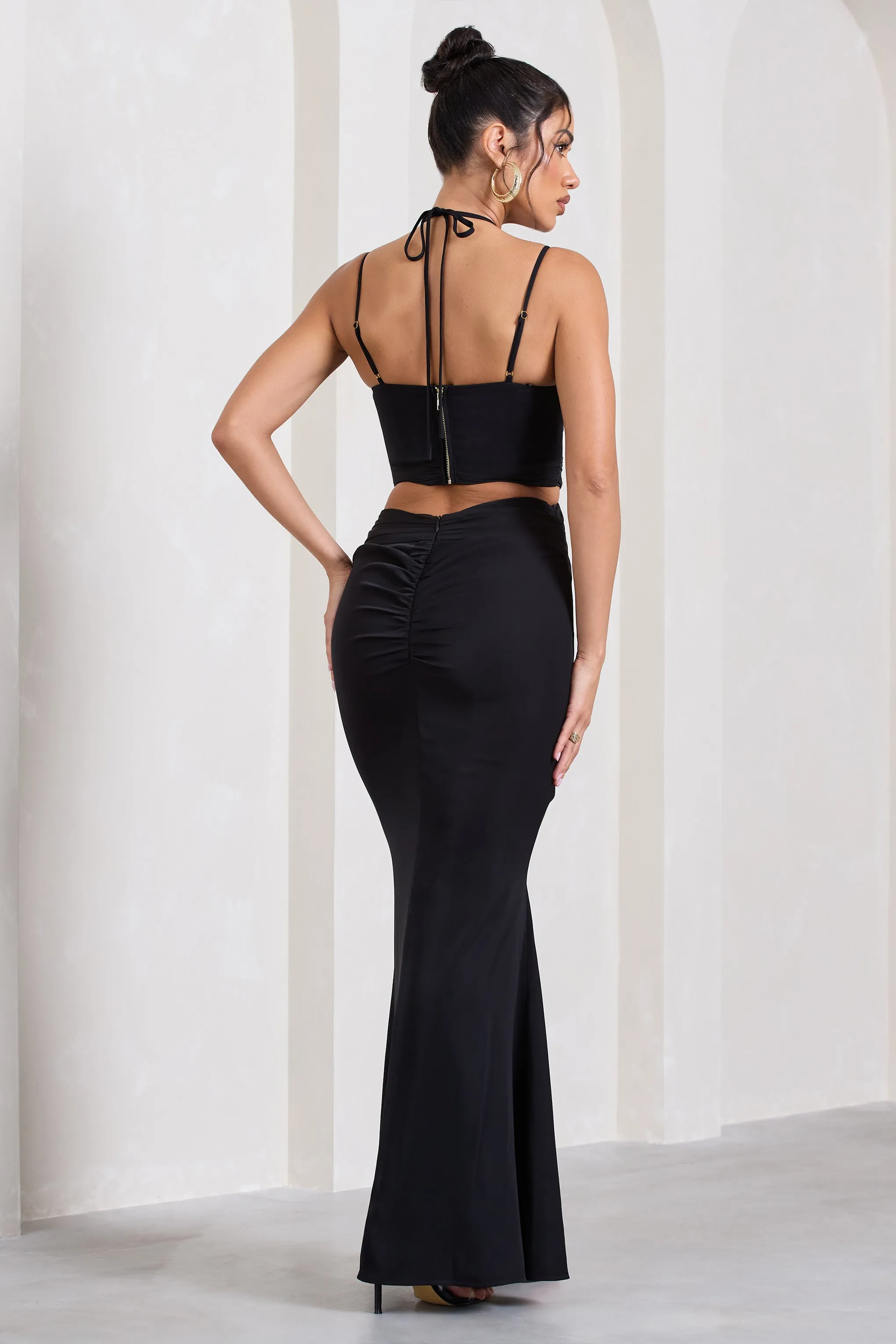 Stardom | Black Chiffon Strappy Sweetheart Cut-Out Maxi Dress sold by Club L London product image thumbnail 2