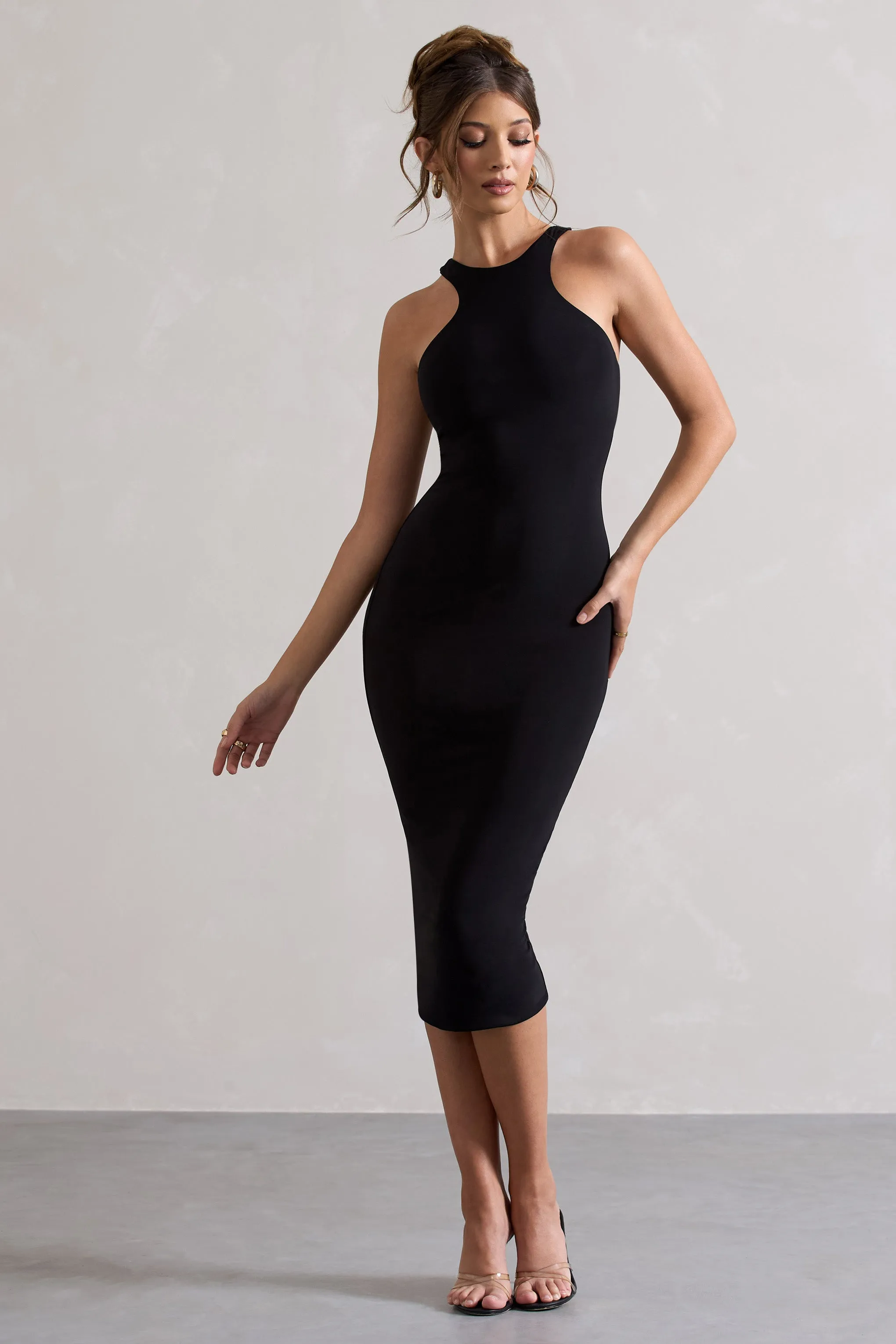 Kenny | Black Bodycon Racer-Neck Midi Dress sold by Club L London product image thumbnail 4