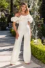 Enchanted | Ivory Puff Bardot Wide Leg Jumpsuit sold by Club L London