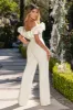 Enchanted | Ivory Puff Bardot Wide Leg Jumpsuit sold by Club L London