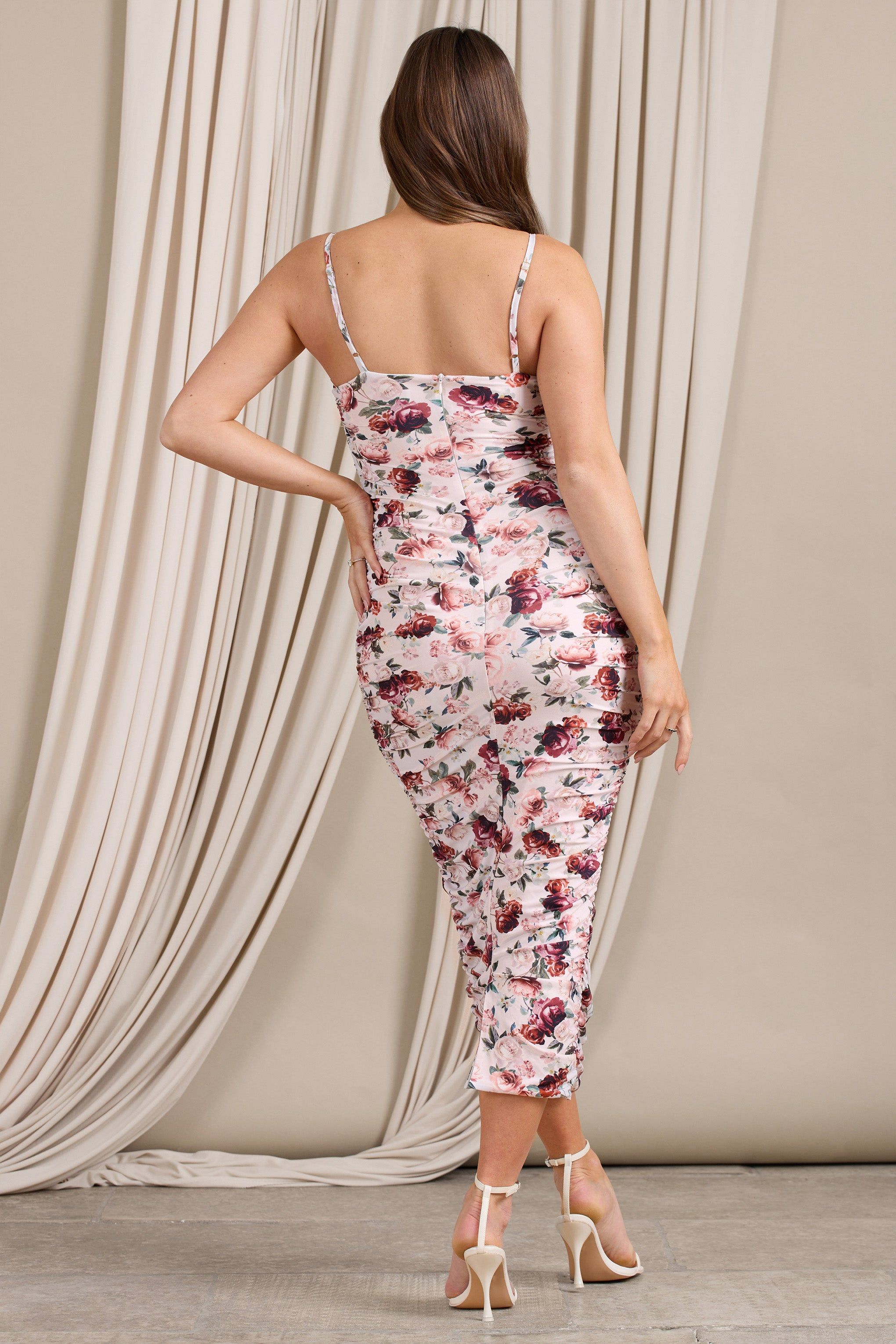 Desired | White Floral Maternity Cami Midi Dress with Twist Plunge sold by Club L London product image thumbnail 2