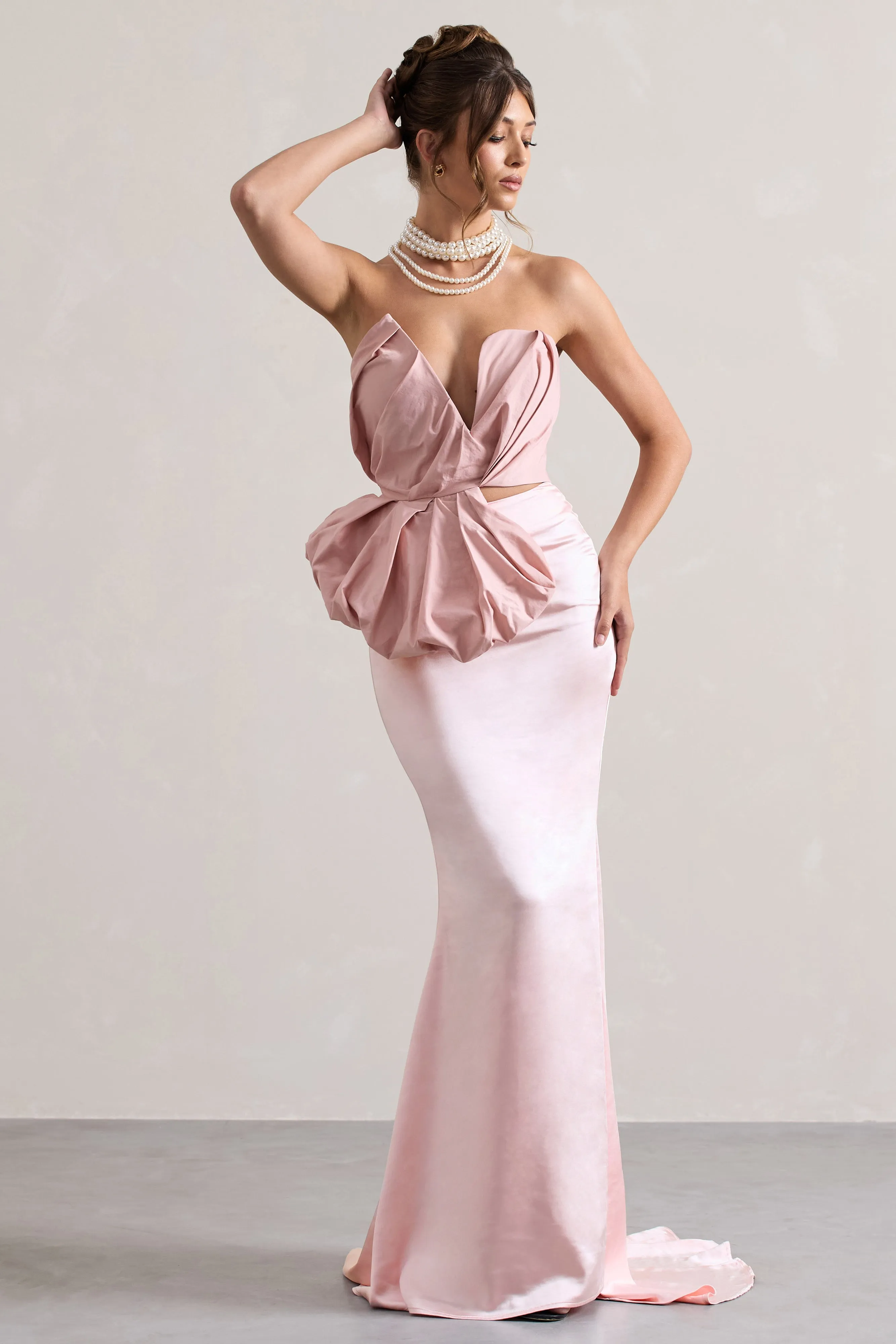 Couture | Pink Satin Maxi Skirt sold by Club L London