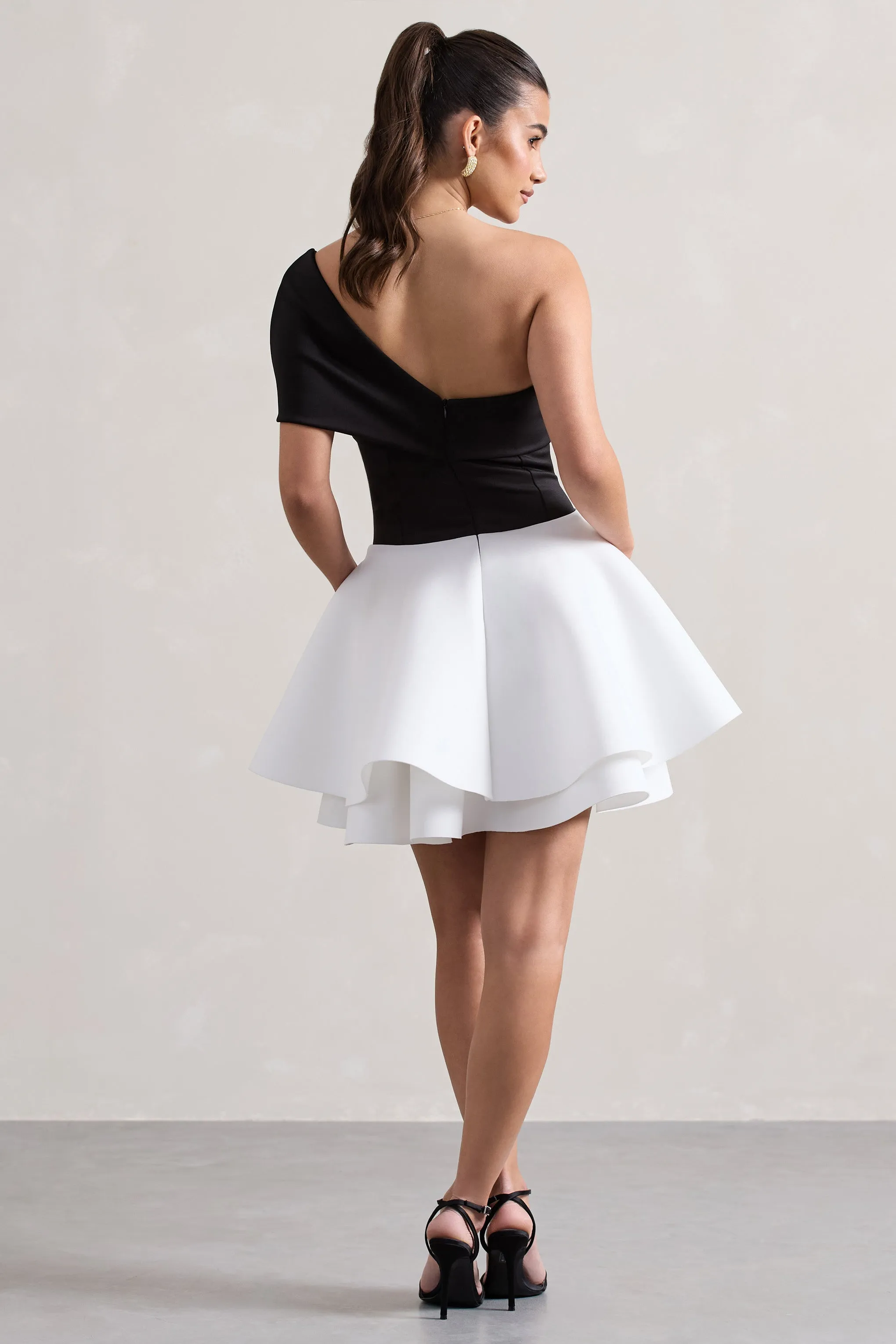 Effie | Black & White Twisted Bardot Skater Mini Dress sold by Club L London product image thumbnail 2