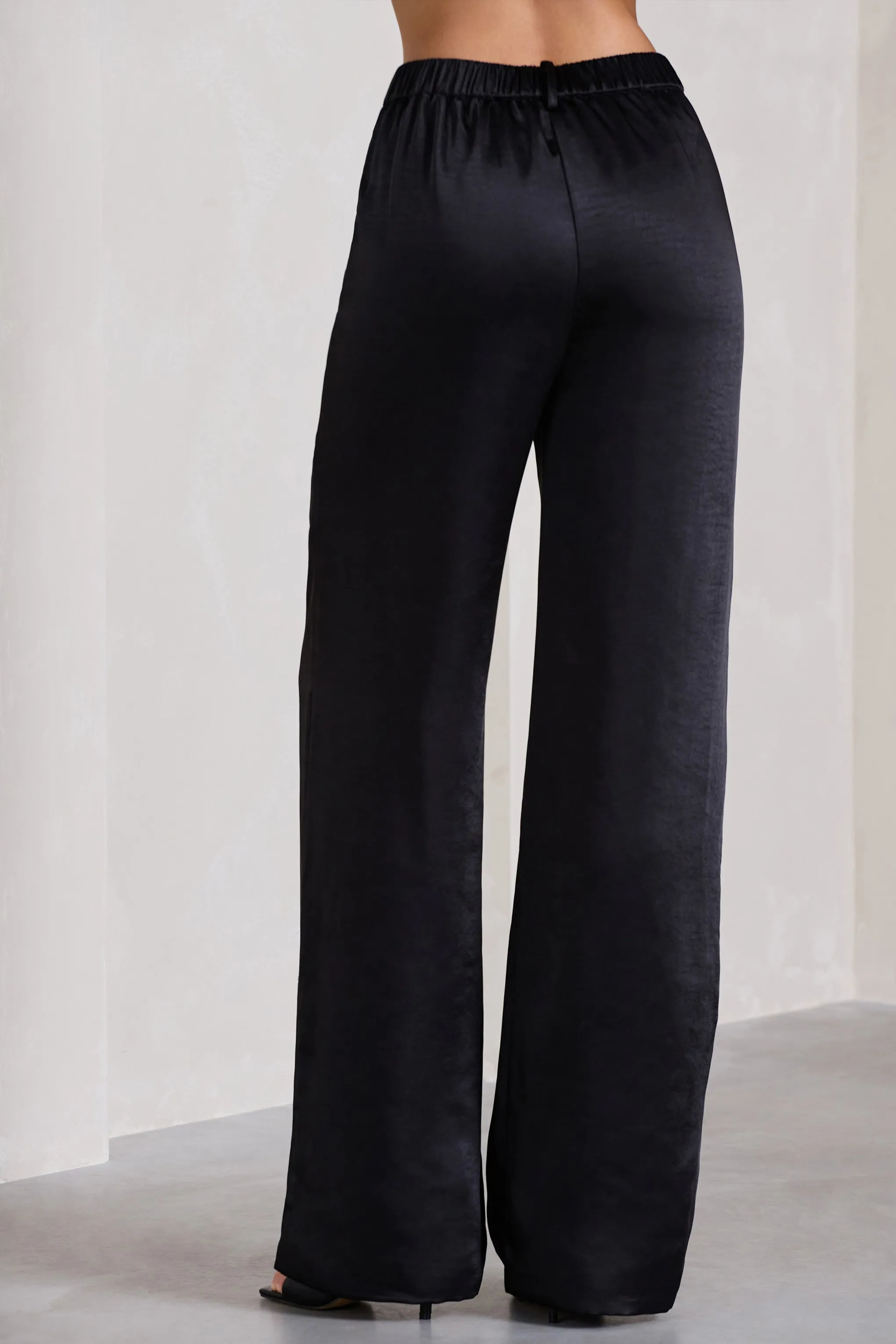 No Limits | Black Satin Wide-Leg Trousers sold by Club L London product image thumbnail 4