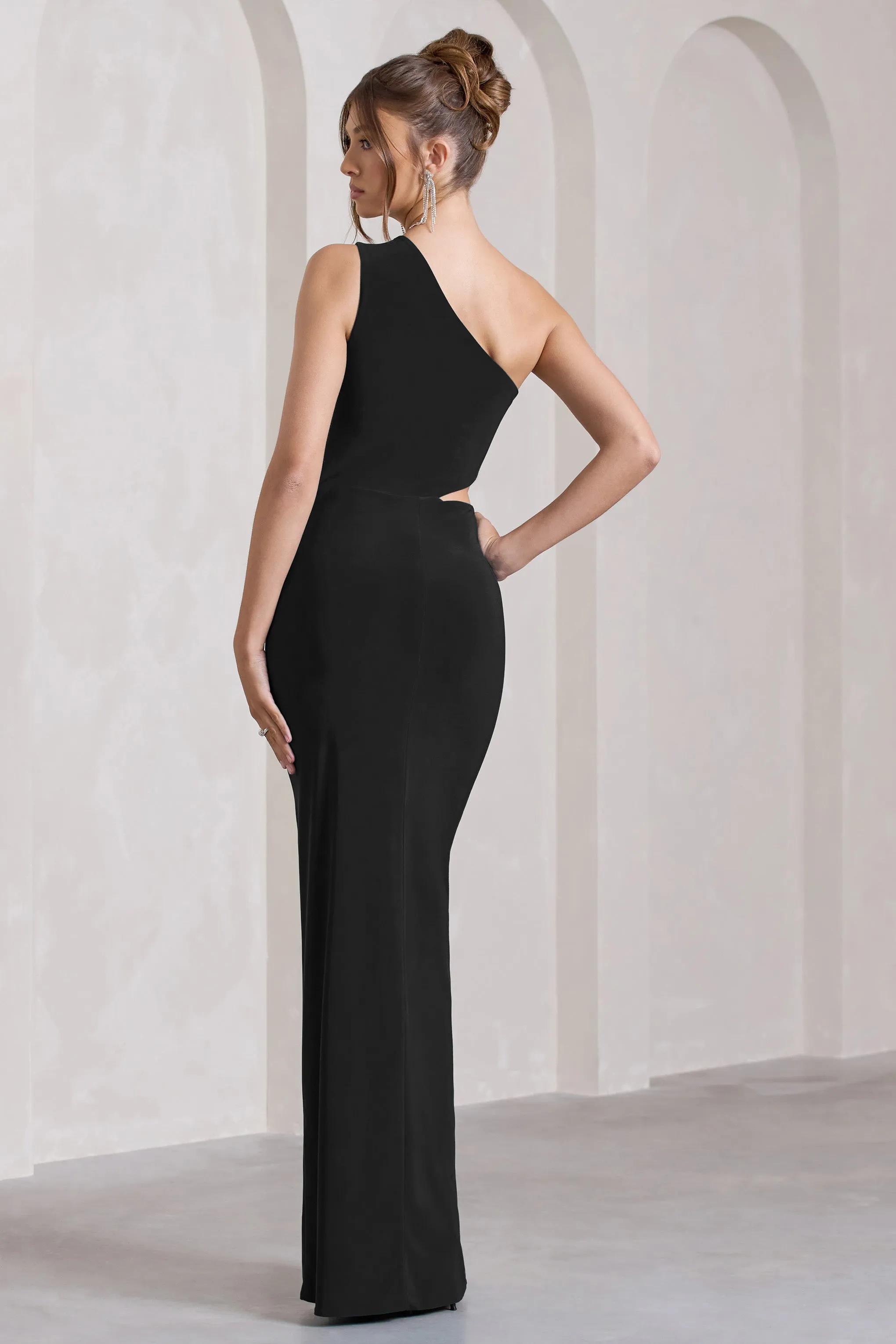 Emmy | Black One Shoulder Cut-Out Split Maxi Dress sold by Club L London product image thumbnail 2