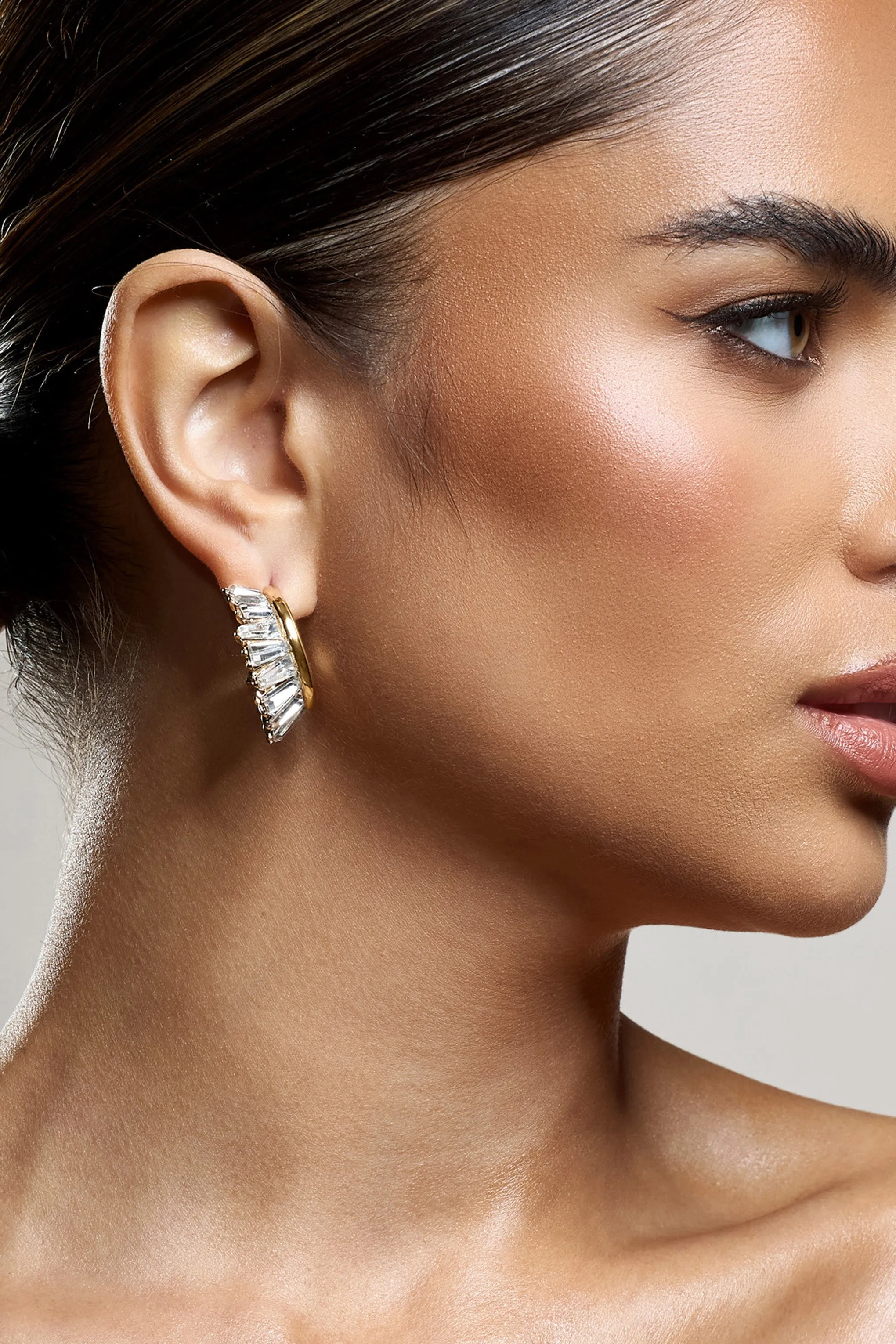 Luster | Gold Diamante Chunky Hoop Earrings sold by Club L London product image thumbnail 3
