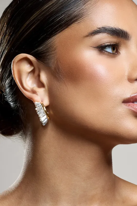 Luster | Gold Diamante Chunky Hoop Earrings sold by Club L London