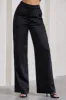 No Limits | Black Satin Wide-Leg Trousers sold by Club L London
