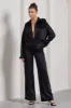 No Limits | Black Satin Wide-Leg Trousers sold by Club L London