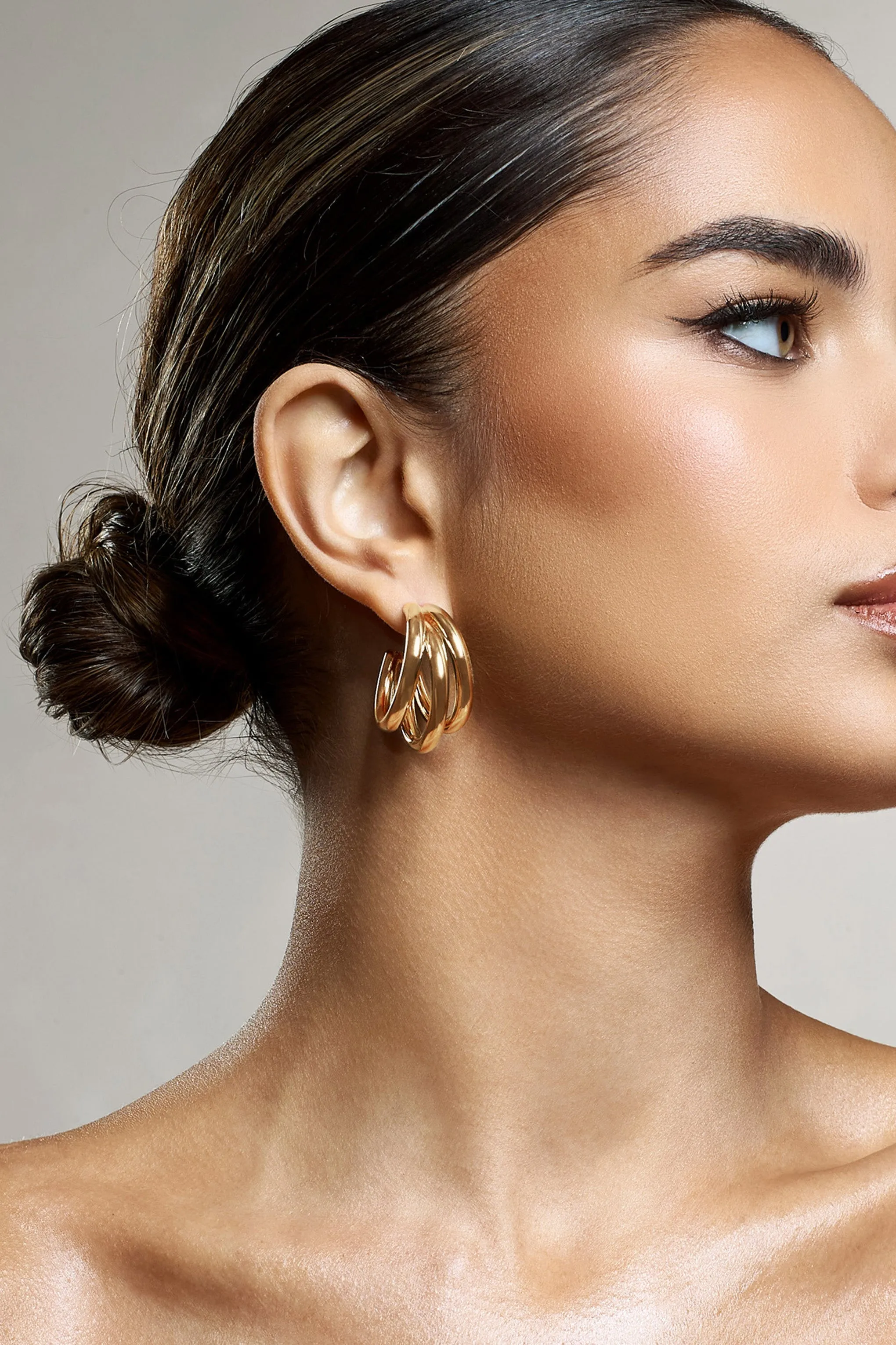 Dua | Gold Layered Hoop Earrings sold by Club L London product image thumbnail 2