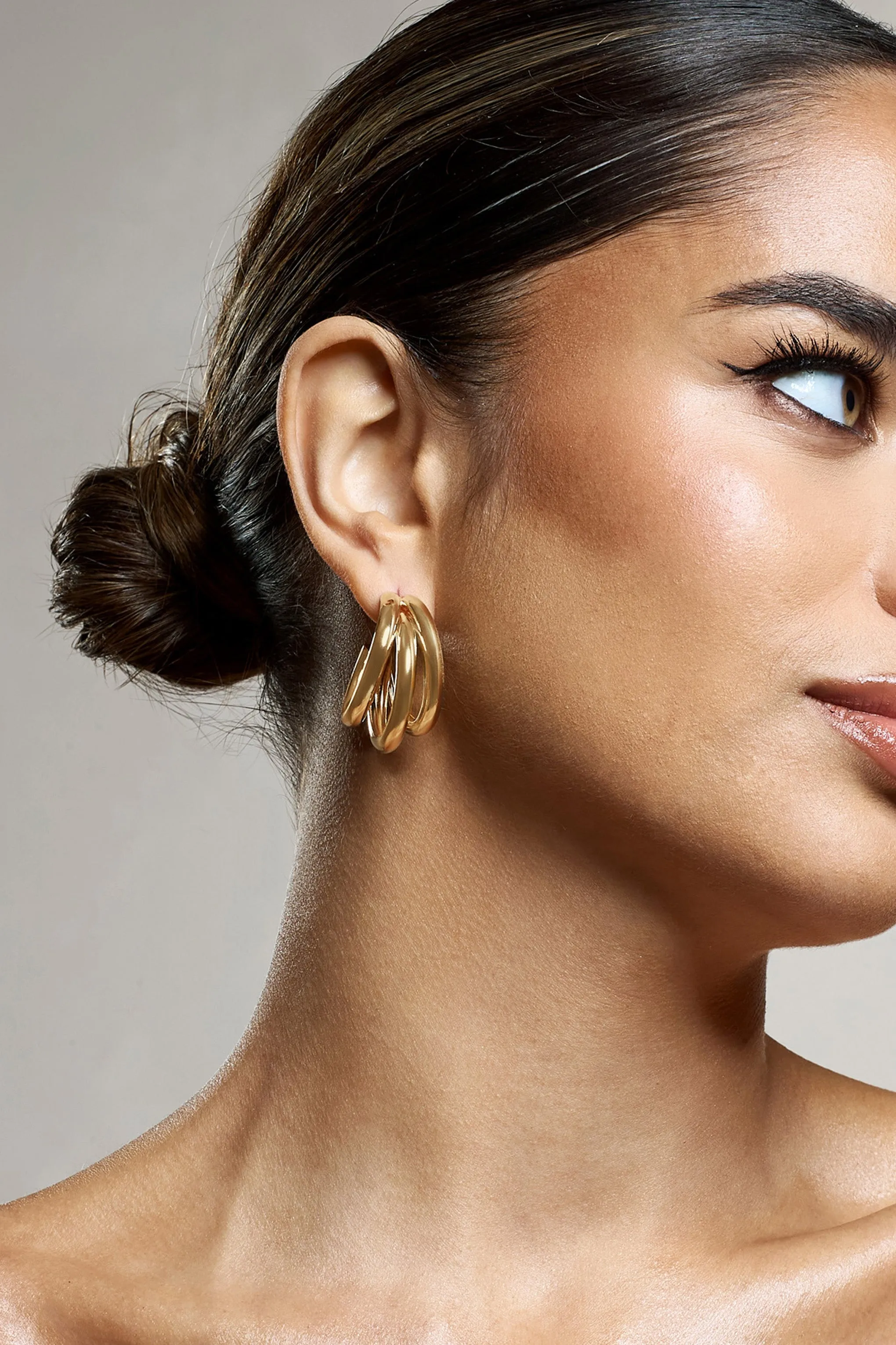 Dua | Gold Layered Hoop Earrings sold by Club L London product image thumbnail 3