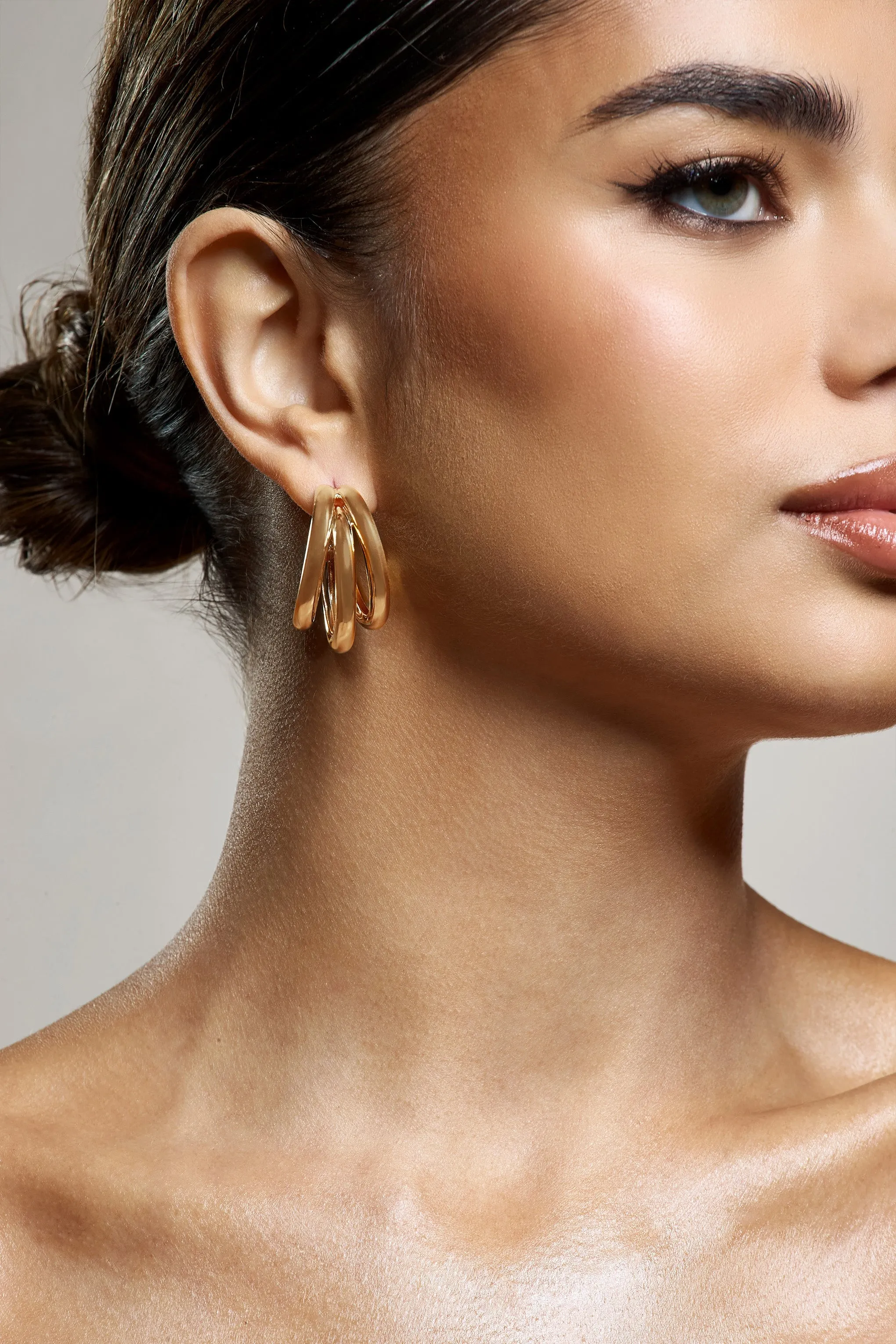 Dua | Gold Layered Hoop Earrings sold by Club L London product image thumbnail 4