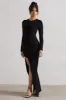 Rebekah | Black Long-Sleeve Wrap Maxi Dress sold by Club L London