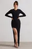 Rebekah | Black Long-Sleeve Wrap Maxi Dress sold by Club L London