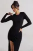 Rebekah | Black Long-Sleeve Wrap Maxi Dress sold by Club L London