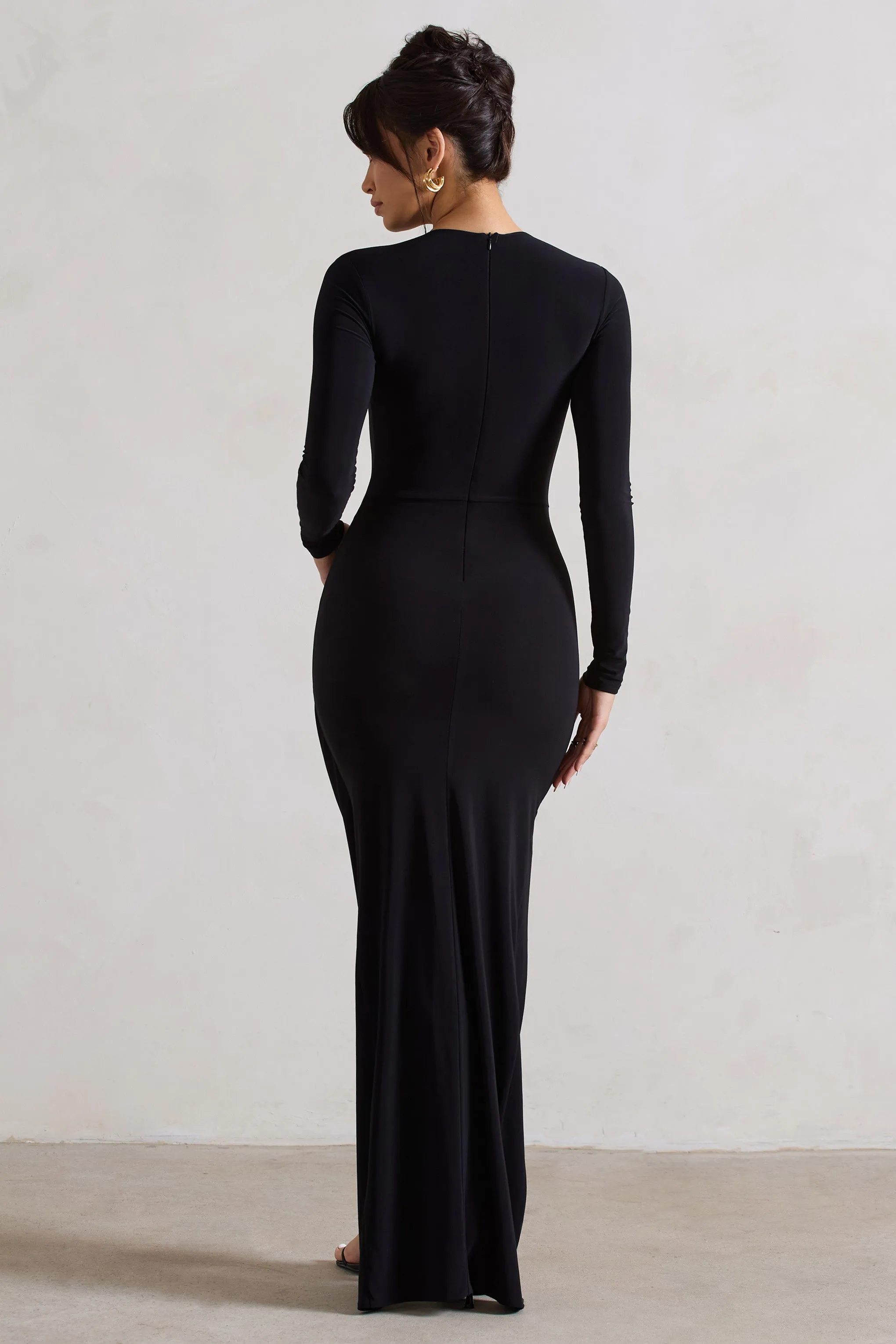 Rebekah | Black Long-Sleeve Wrap Maxi Dress sold by Club L London product image thumbnail 2