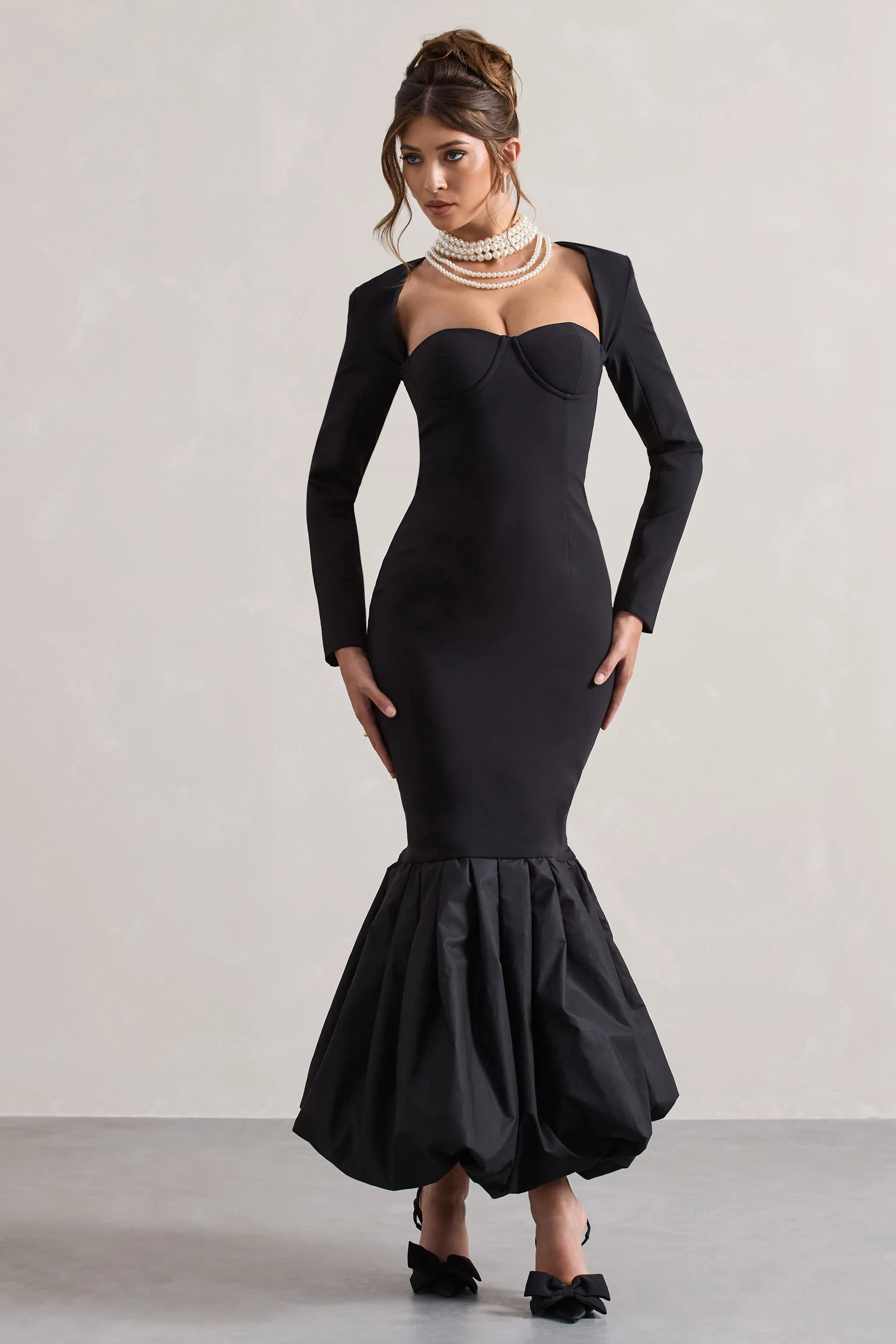 London | Black Sweetheart Maxi Dress With Volume Hem sold by Club L London product image thumbnail 5