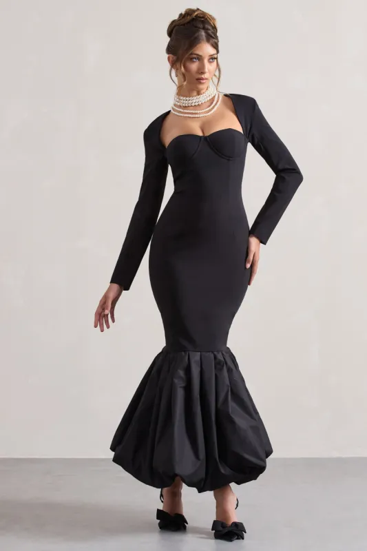 London | Black Sweetheart Maxi Dress With Volume Hem sold by Club L London