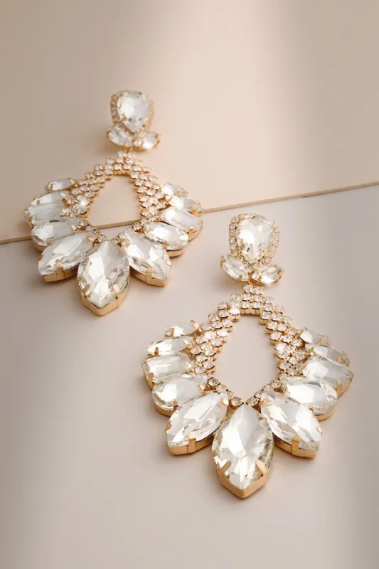 Kellie | Gold Crystal Diamante Earrings sold by Club L London