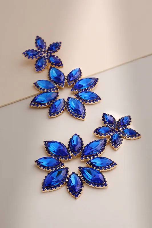 Bobbie | Blue Diamante Drop Earrings sold by Club L London