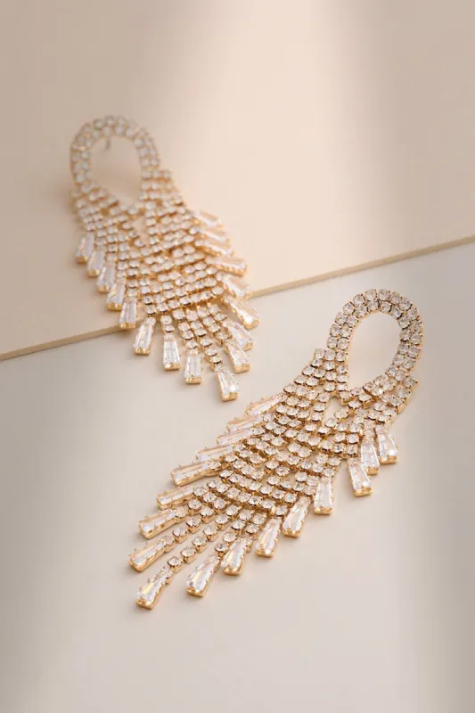 Kylie | Gold Crystal Diamante Earrings sold by Club L London