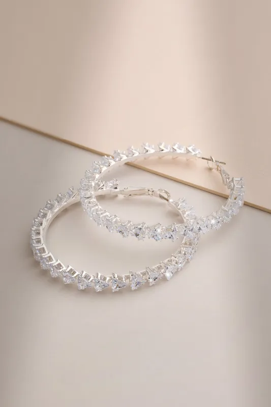 Sarah | Silver Diamante Hoop Earrings sold by Club L London