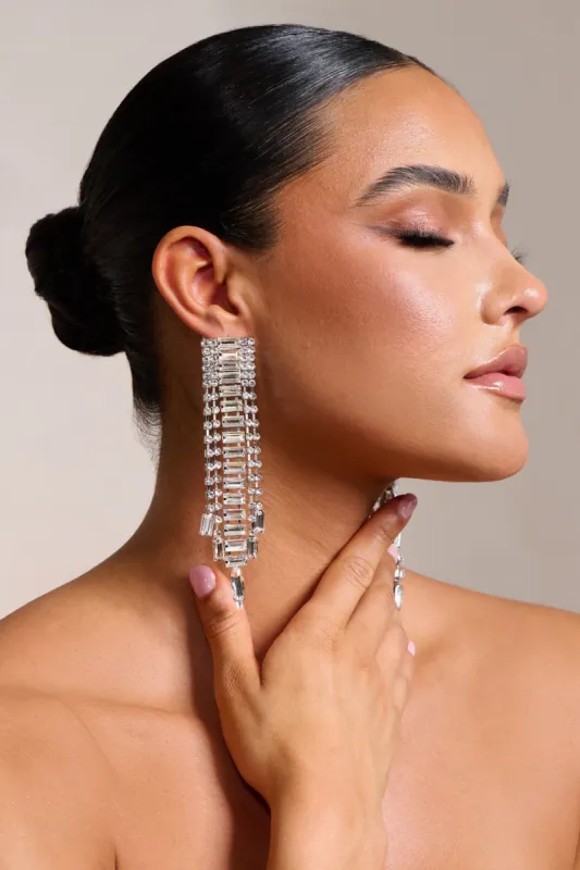 Kristen | Silver Diamante Tassel Drop Earrings made by Club L London