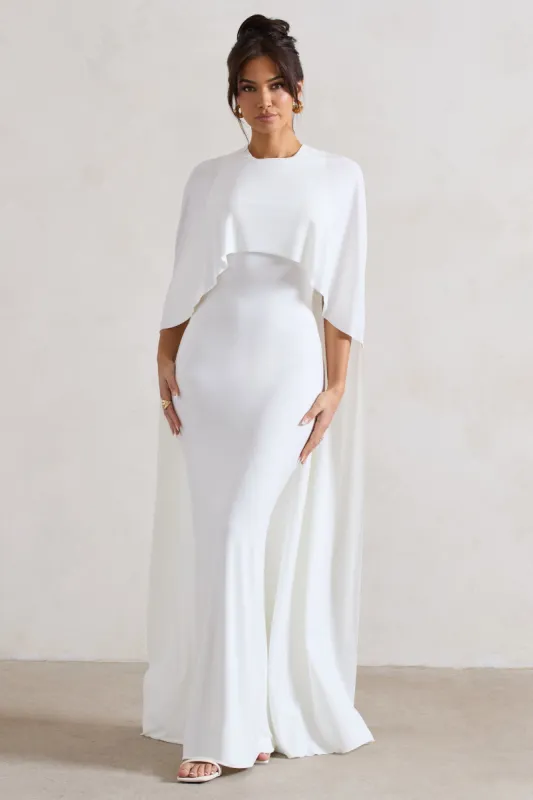 Padma | White Draped Bardot Maxi Dress With Cape Sleeves sold by Club L London