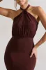 Vanessa | Chocolate Brown Knot Halter-Neck Maxi Dress sold by Club L London