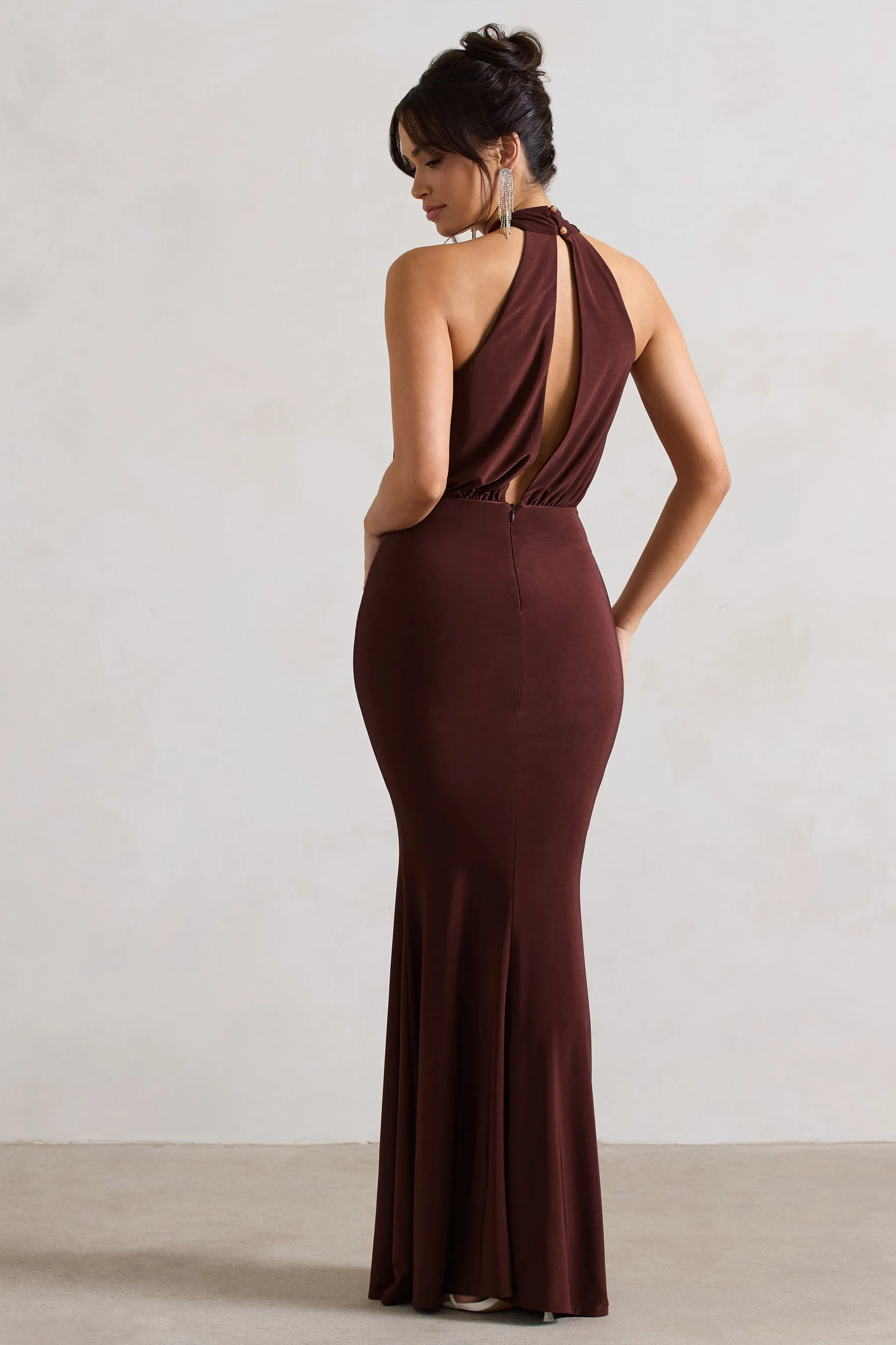 Vanessa | Chocolate Brown Knot Halter-Neck Maxi Dress sold by Club L London product image thumbnail 2