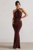 Vanessa | Chocolate Brown Knot Halter-Neck Maxi Dress sold by Club L London