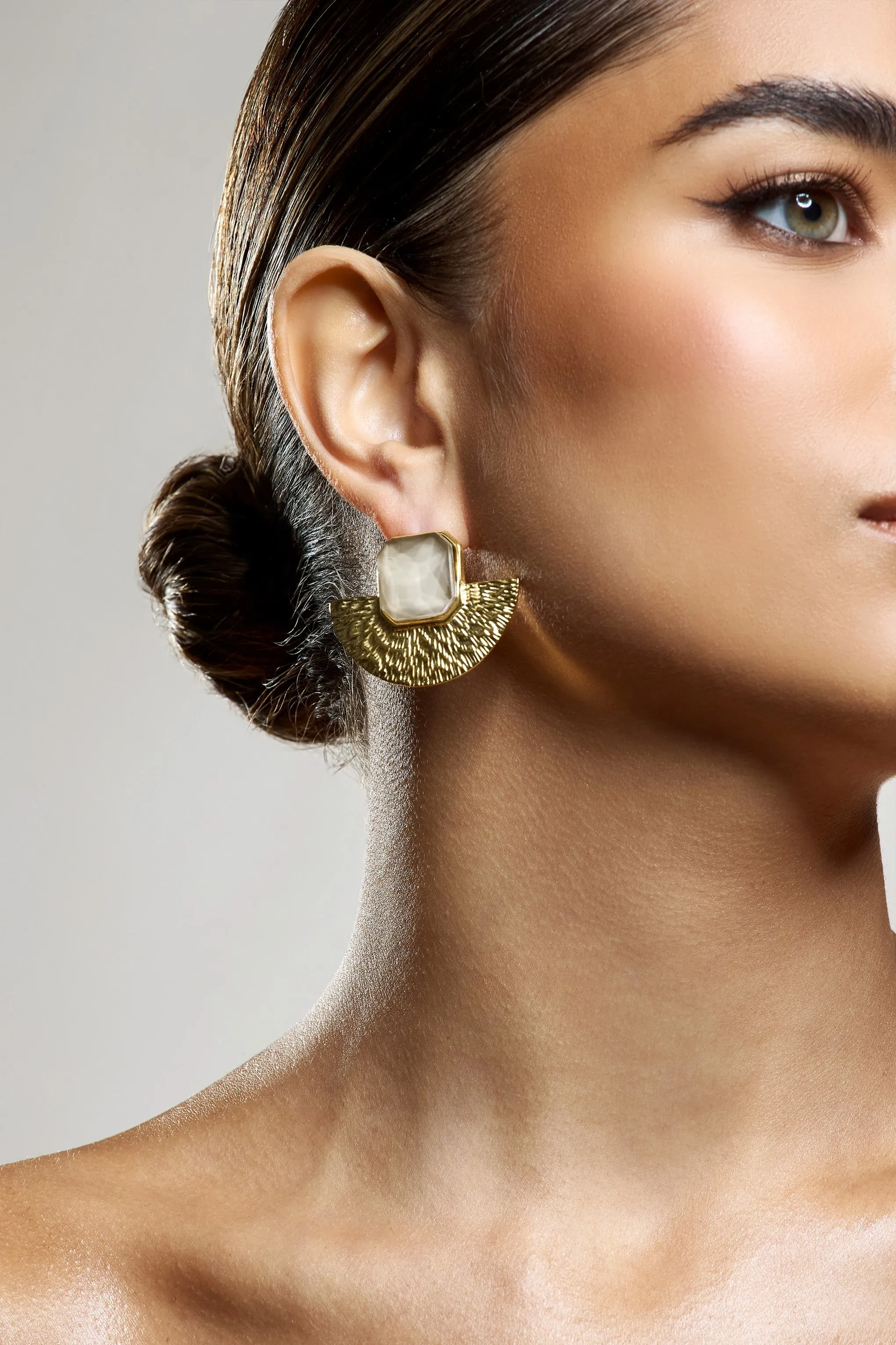 Selma | Nude Pendant Half Disc Gold Earrings sold by Club L London product image thumbnail 4