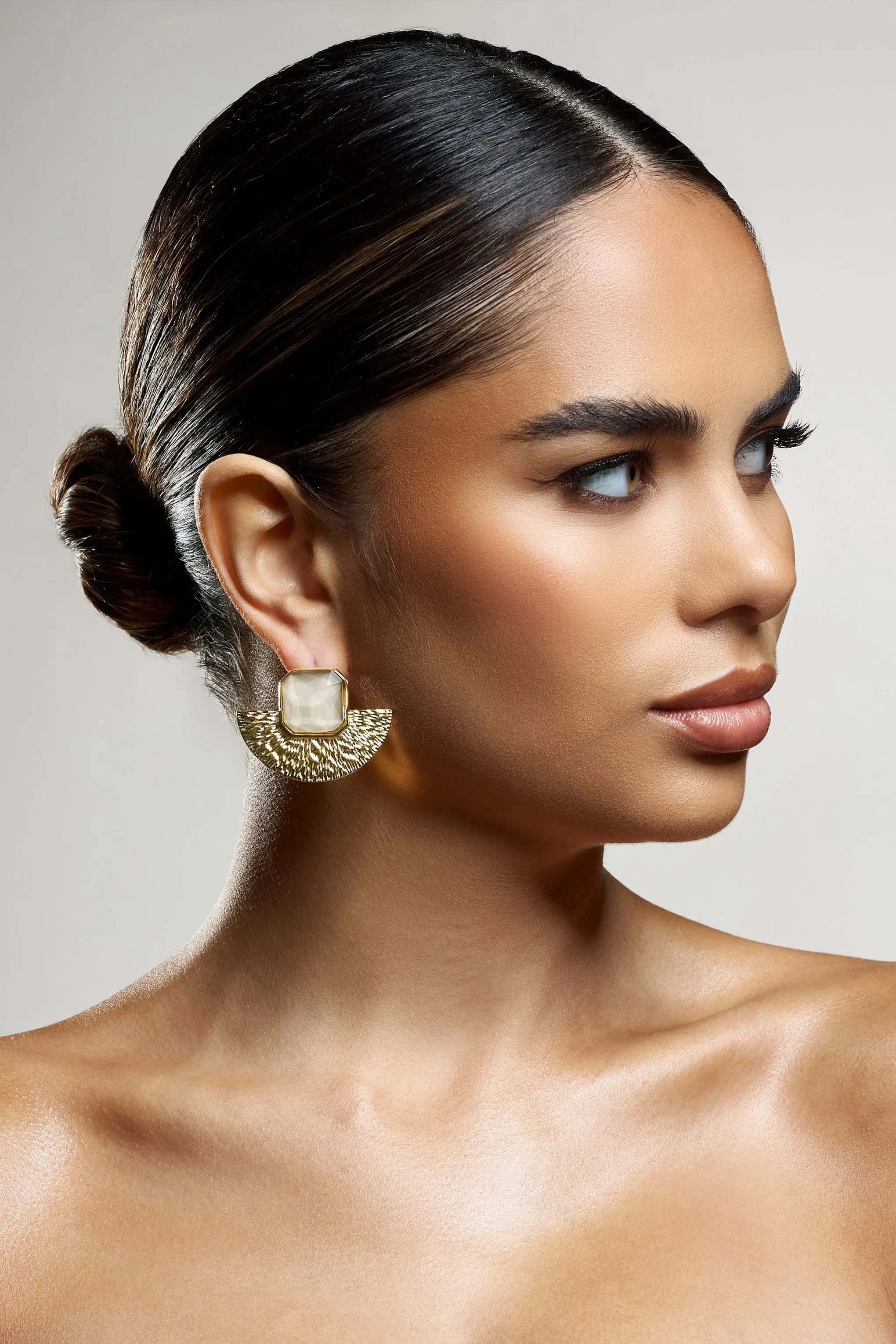 Selma | Nude Pendant Half Disc Gold Earrings sold by Club L London product image thumbnail 3