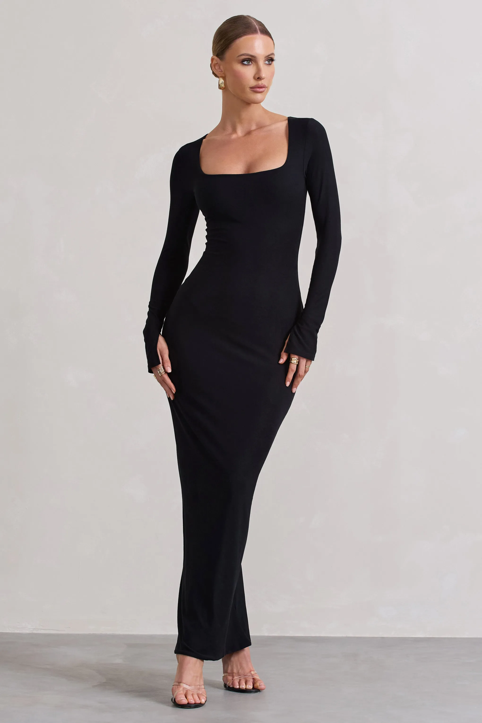 Viva | Black Square-Neck Long-Sleeve Maxi Dress sold by Club L London product image thumbnail 4