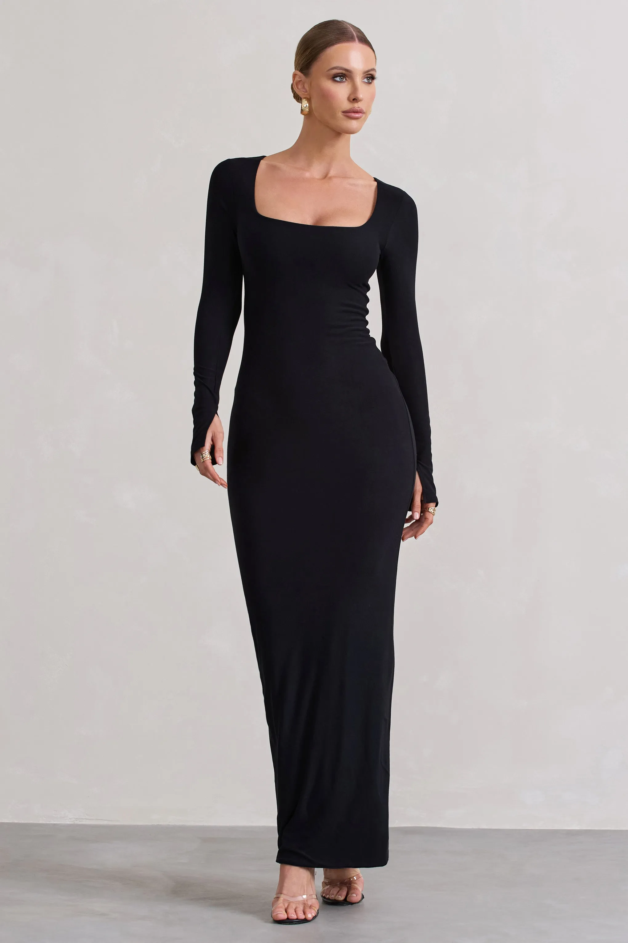 Viva | Black Square-Neck Long-Sleeve Maxi Dress sold by Club L London product image thumbnail 5