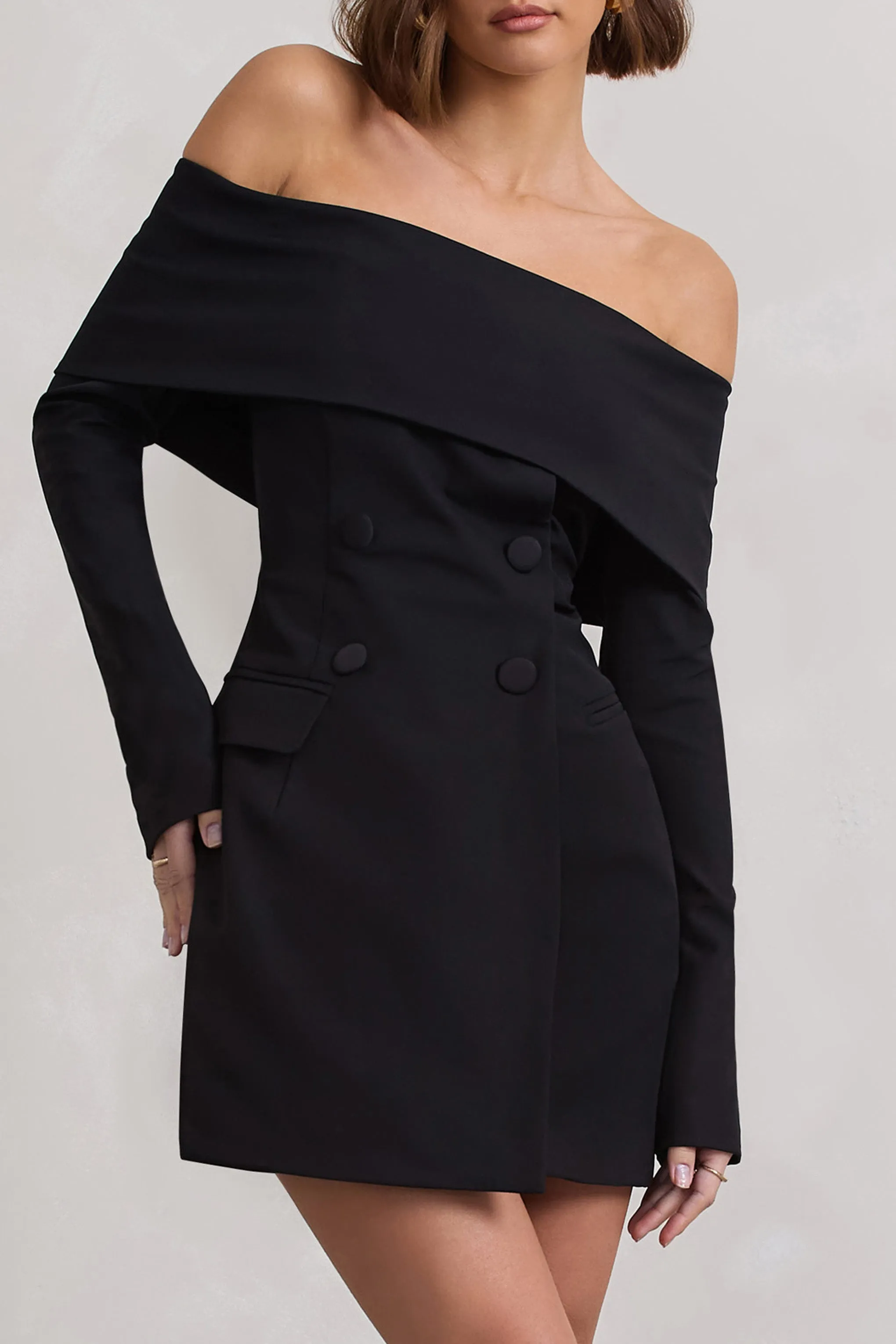 Tara | Black Bardot Tailored Blazer Dress sold by Club L London product image thumbnail 3