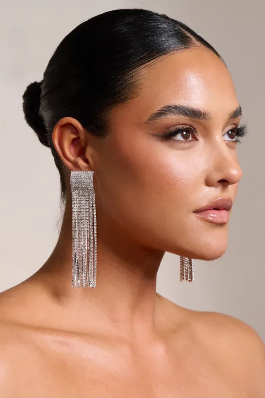 Pasha | Silver Diamante Tassel Earrings sold by Club L London