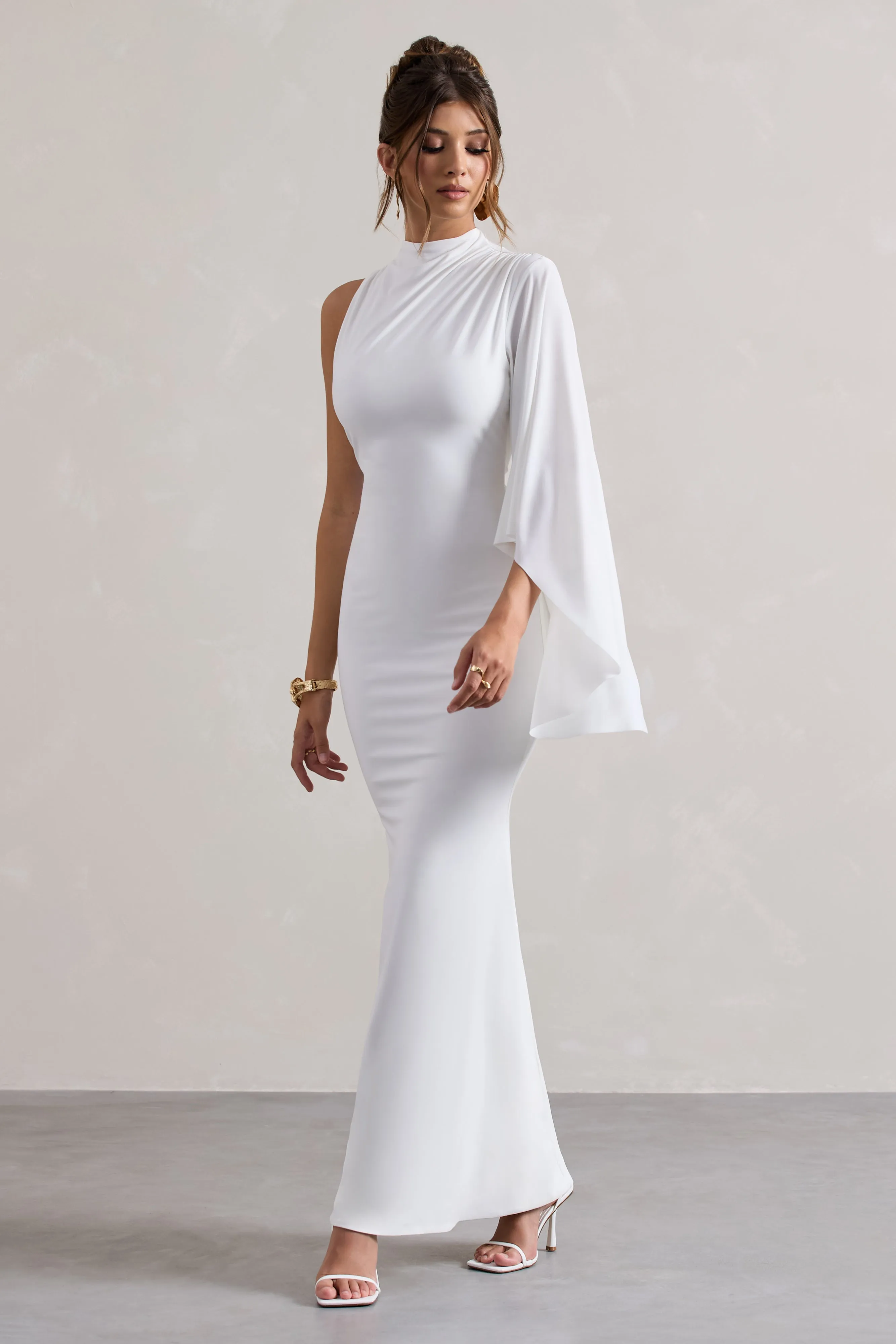 Samaya | White High-Neck Cape-Sleeve Maxi Dress sold by Club L London product image thumbnail 4