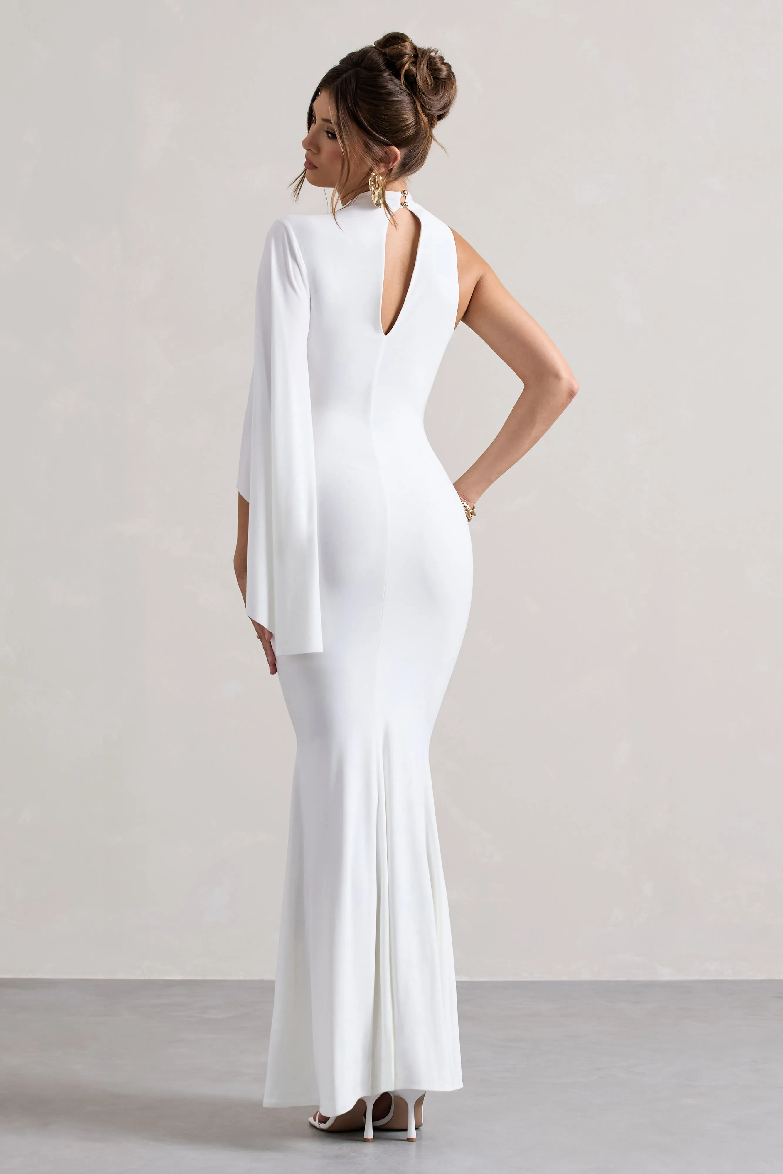 Samaya | White High-Neck Cape-Sleeve Maxi Dress sold by Club L London product image thumbnail 2