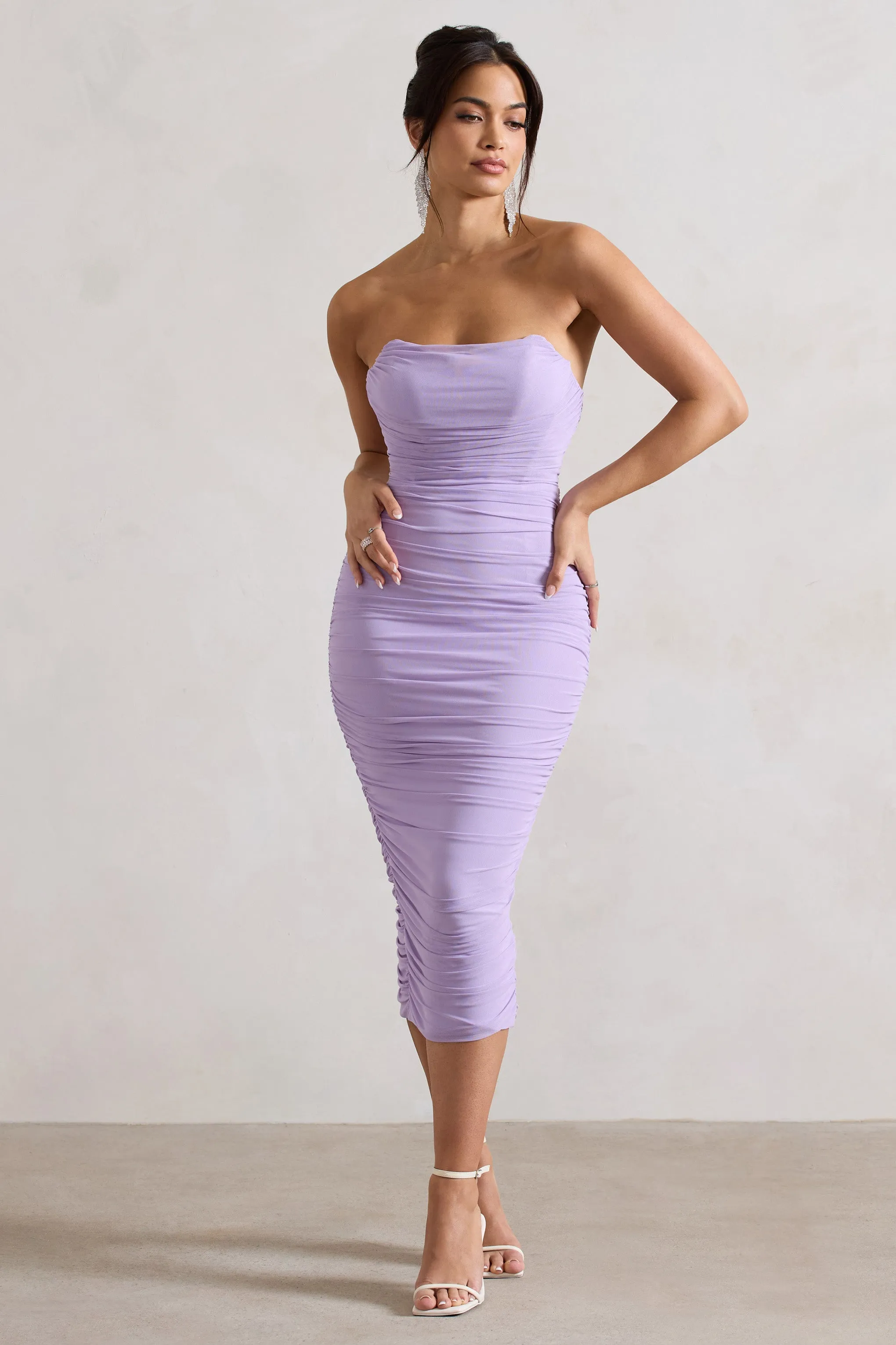 Nylah | Lilac Ruched Corset Bodycon Midi Dress sold by Club L London product image thumbnail 5
