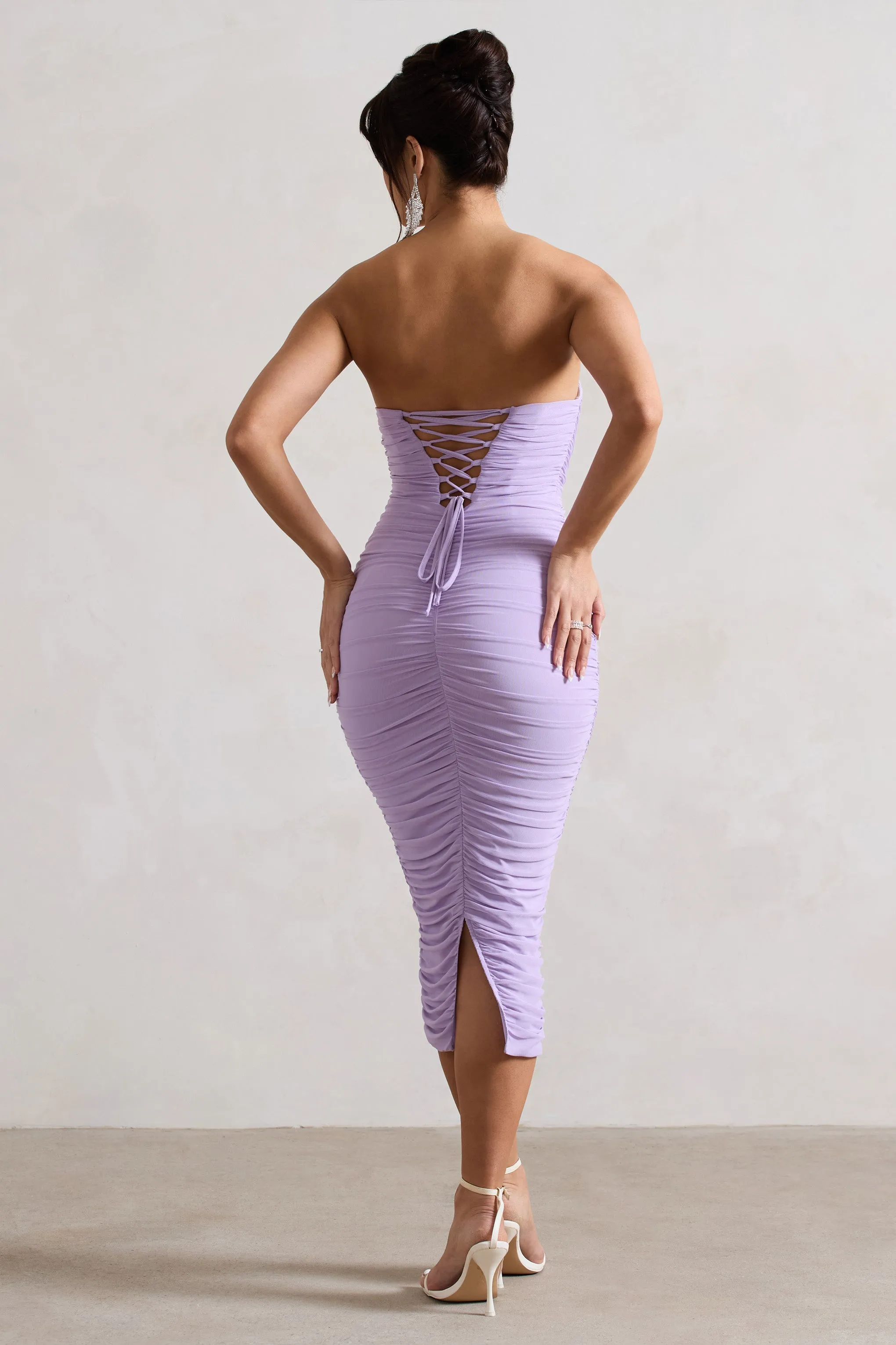 Nylah | Lilac Ruched Corset Bodycon Midi Dress sold by Club L London product image thumbnail 2