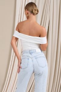 Ronnie | White Off The Shoulder Ruched Bodysuit sold by Club L London