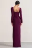 My Pleasure | Burgundy Square Neck Ruched Maxi Dress sold by Club L London