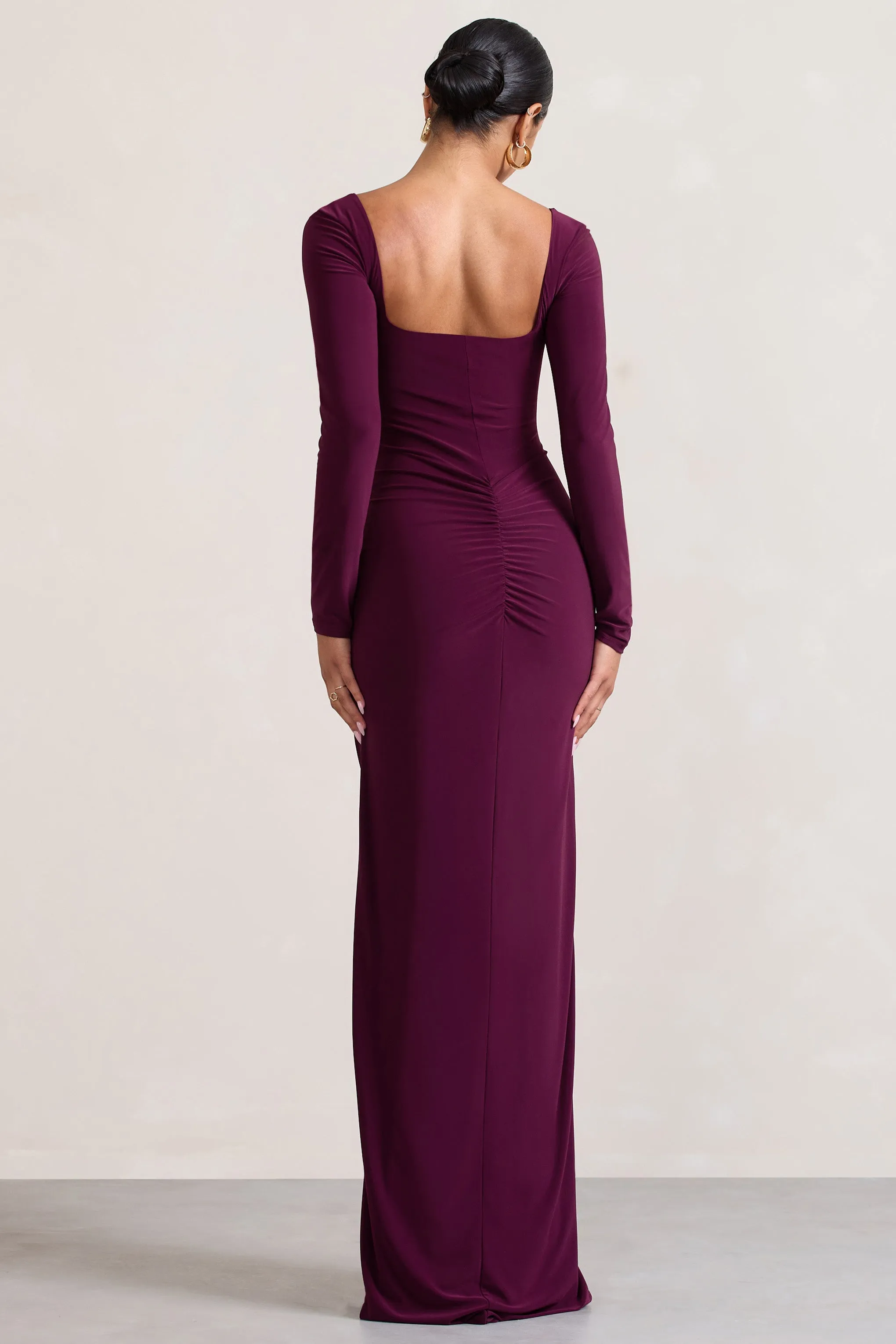 My Pleasure | Burgundy Square Neck Ruched Maxi Dress sold by Club L London product image thumbnail 2