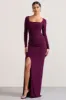My Pleasure | Burgundy Square Neck Ruched Maxi Dress sold by Club L London