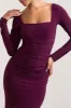 My Pleasure | Burgundy Square Neck Ruched Maxi Dress sold by Club L London