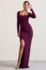 My Pleasure | Burgundy Square Neck Ruched Maxi Dress sold by Club L London