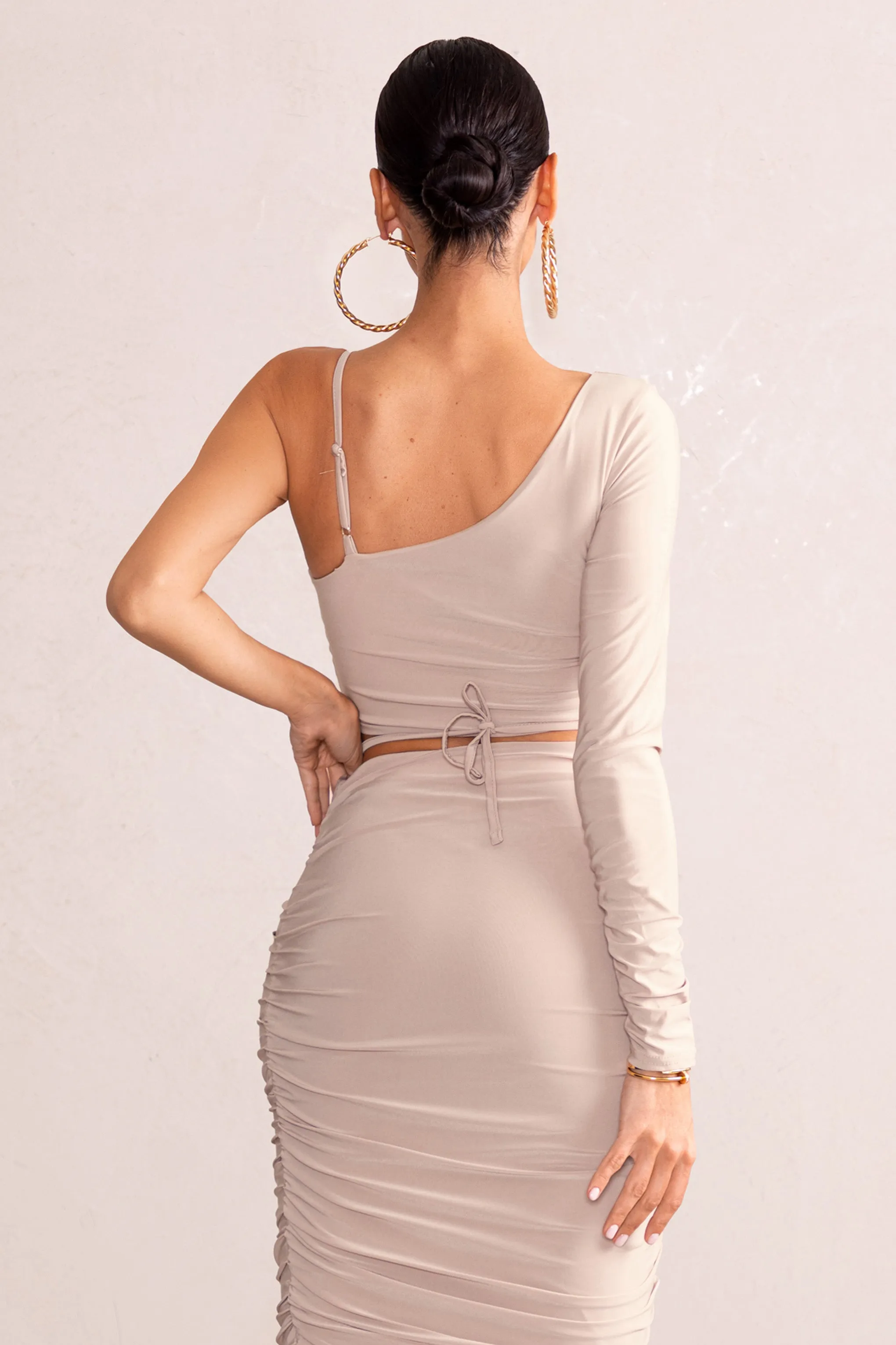 Nice | Blush Pink Asymmetric Neck Crop Top With O Ring Detail sold by Club L London product image thumbnail 2
