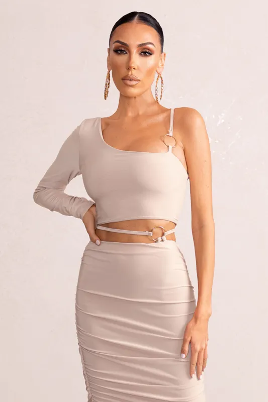 Nice | Blush Pink Asymmetric Neck Crop Top With O Ring Detail sold by Club L London