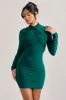Eve | Bottle Green Crossed-Neck Long-Sleeved Bodycon Mini Dress sold by Club L London